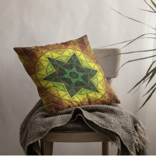 Mosaik Kaleidoskop Blume Grün und Gelb Kissen