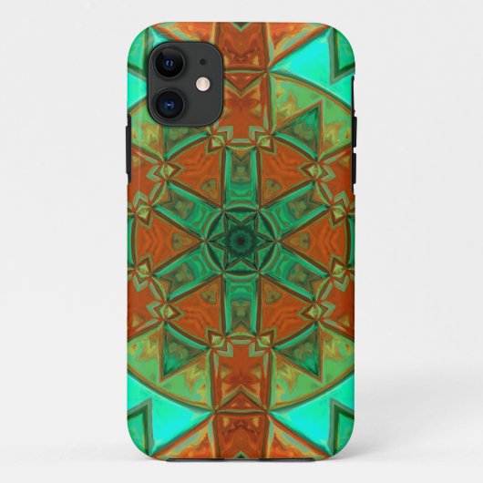 Mosaik Kaleidoskop Blume Grün und Orange Case-Mate iPhone Hülle (Rückseite)