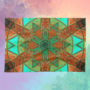 Mosaik Kaleidoskop Blume Grün und Orange Geschirrtuch