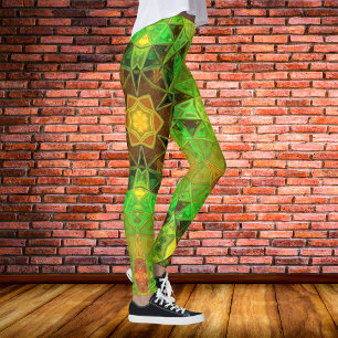 Mosaik Kaleidoskop Blume Grün und Orange Leggings