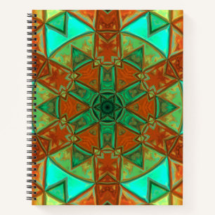 Mosaik Kaleidoskop Blume Grün und Orange Notizblock