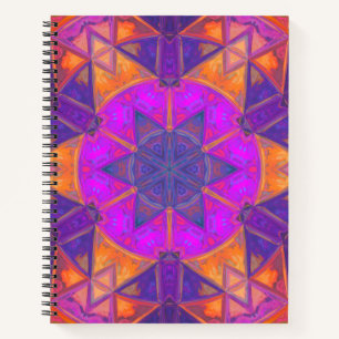 Mosaik Kaleidoskop Blume Lila Rosa und Gelb Notizblock