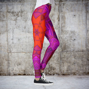 Mosaik Kaleidoskop Blume Lila Rosa und Rot Leggings