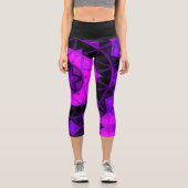 Mosaik Kaleidoskop Blume Lila und Schwarze Leggin Capri Leggings (Vorderseite)