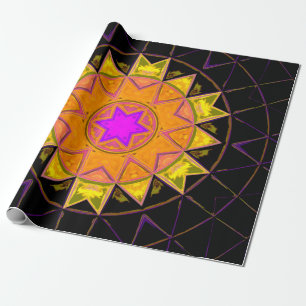 Mosaik Kaleidoskop Blume Orange Pink und Schwarz Geschenkpapier