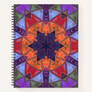Mosaik Kaleidoskop Blume Orange Rot und Lila Notizblock