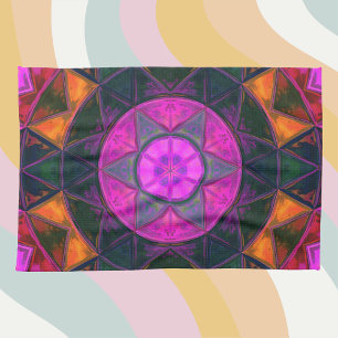 Mosaik Kaleidoskop Blume Rosa Lila und Orange Geschirrtuch