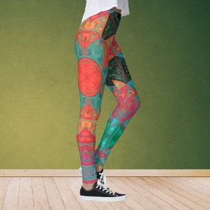 Mosaik Kaleidoskop Blume Rosa und Aquamarin Leggings