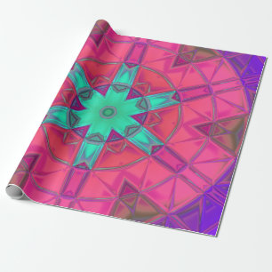 Mosaik Kaleidoskop Blume Rosa und Blau Geschenkpapier