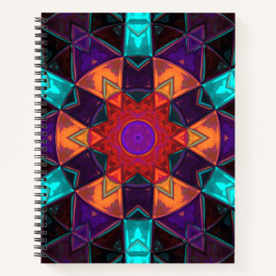 Mosaik Kaleidoskop Blume Rot Orange und Blau Notizblock