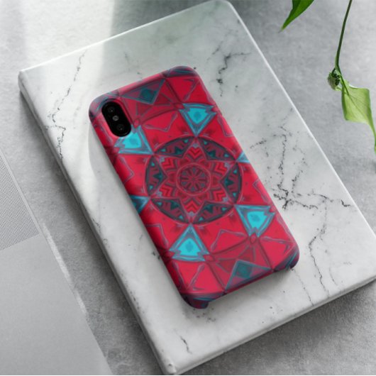 Mosaik Kaleidoskop Blume Rot und Blau Case-Mate iPhone Hülle