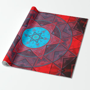 Mosaik Kaleidoskop Blume Rot und Blau Geschenkpapier