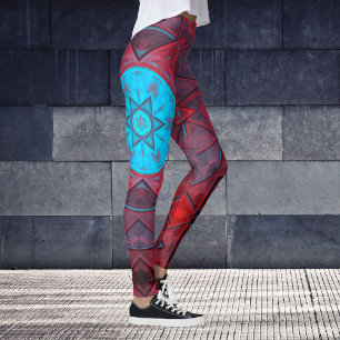 Mosaik Kaleidoskop Blume Rot und Blau Leggings