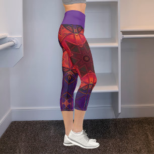 Mosaik Kaleidoskop Blume Rot und Lila Leggings