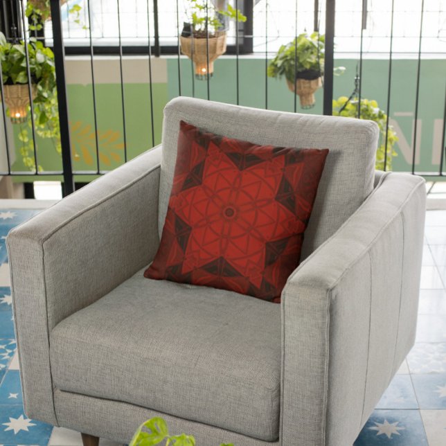 Mosaik Kaleidoskop Blume Rot und Schwarz Kissen (Von Creator hochgeladen)