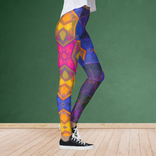 Mosaik Kaleidoskop Gelb Blau und Rosa Leggings