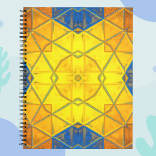 Mosaik Kaleidoskop Gelb und Blau Notizblock