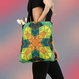 Mosaik Kaleidoskop Orange Gelb und Grün Tasche