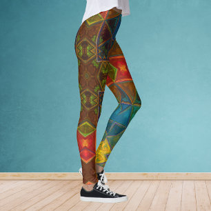 Mosaik Kaleidoskop Platz Blau Rot und Grün Leggings