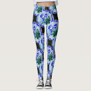 Mosaik kreist blaue Blume ein Leggings
