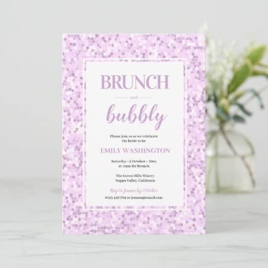 Mosaik Lila Brunch & Bubbly Einladung (Stehend Vorderseite)