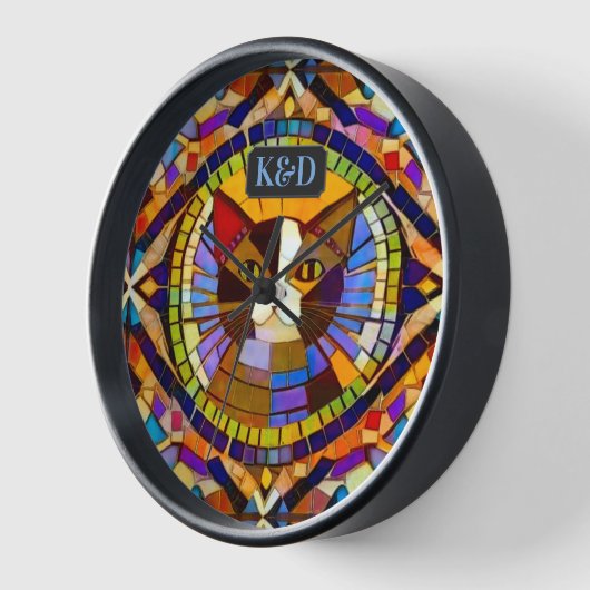 Mosaik Look Cat mit Monogramm oder Name farbig Uhr (Winkel)