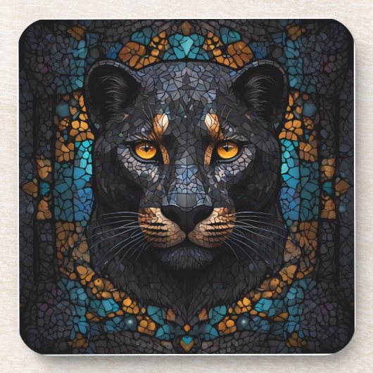 Mosaik Majestät: Der Schwarze Panther Getränkeuntersetzer (Vorderseite)