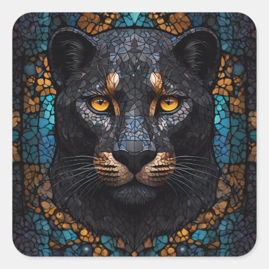 Mosaik Majestät: Der Schwarze Panther Quadratischer Aufkleber (Vorderseite)