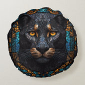 Mosaik Majestät: Der Schwarze Panther Rundes Kissen (Rückseite)