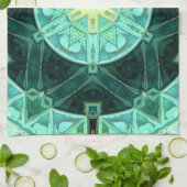 Mosaik Mandala Aquamarin und gelb Geschirrtuch (Gefaltet)