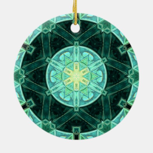 Mosaik Mandala Aquamarin und gelb Keramik Ornament (Hinten)