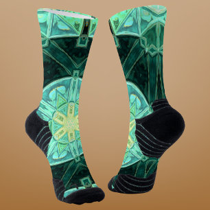 Mosaik Mandala Aquamarin und gelb Socken
