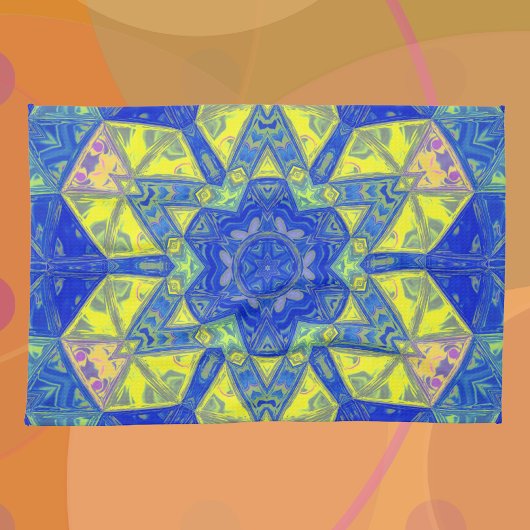 Mosaik Mandala Blau und Gelb Geschirrtuch