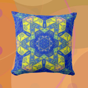 Mosaik Mandala Blau und Gelb Kissen