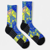 Mosaik Mandala Blau und Gelb Socken (Rechts)