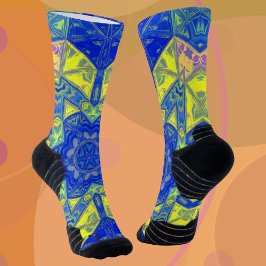 Mosaik Mandala Blau und Gelb Socken