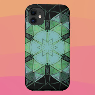 Mosaik Mandala Blume Blau Grün und Schwarz Case-Mate iPhone Hülle