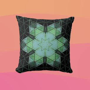 Mosaik Mandala Blume Blau Grün und Schwarz Kissen