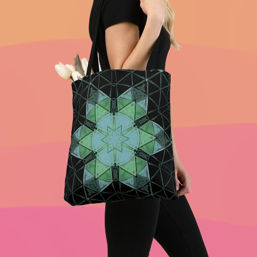 Mosaik Mandala Blume Blau Grün und Schwarz Tasche