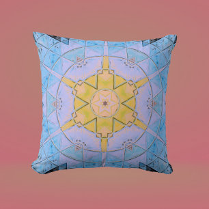 Mosaik Mandala Blume Blau und Gelb Kissen