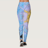 Mosaik Mandala Blume Blau und Gelb Leggings (Rückseite)