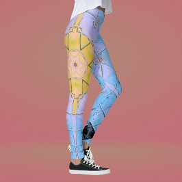 Mosaik Mandala Blume Blau und Gelb Leggings