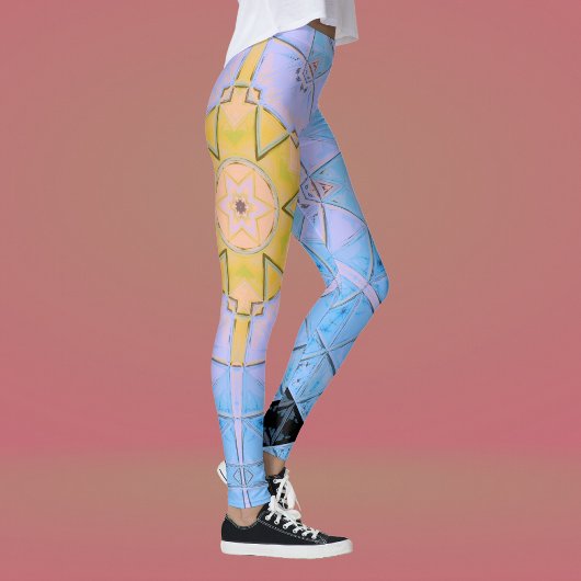 Mosaik Mandala Blume Blau und Gelb Leggings