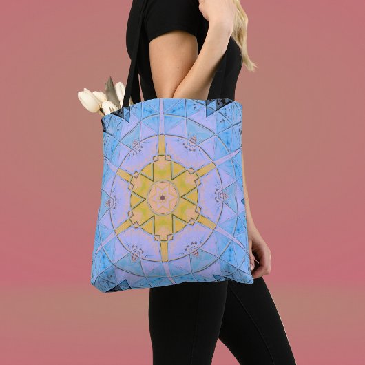 Mosaik Mandala Blume Blau und Gelb Tasche