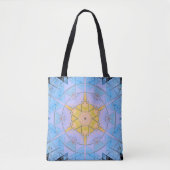 Mosaik Mandala Blume Blau und Gelb Tasche (Vorderseite)