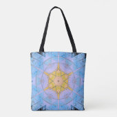 Mosaik Mandala Blume Blau und Gelb Tasche (Rückseite)