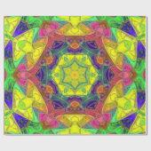 Mosaik Mandala Blume Gelb Blau und Grün Geschenkpapier (Flach)