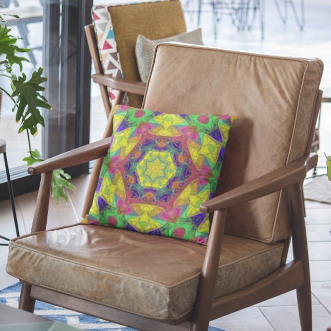 Mosaik Mandala Blume Gelb Blau und Grün Kissen (Von Creator hochgeladen)