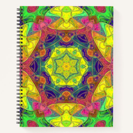 Mosaik Mandala Blume Gelb Blau und Grün Notizblock (Vorderseite)