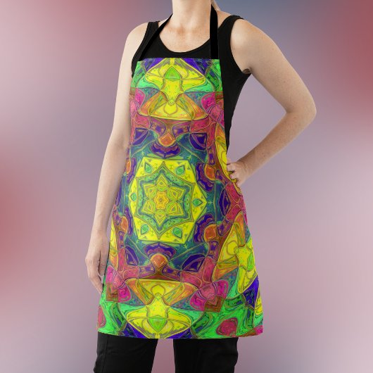 Mosaik Mandala Blume Gelb Blau und Grün Schürze
